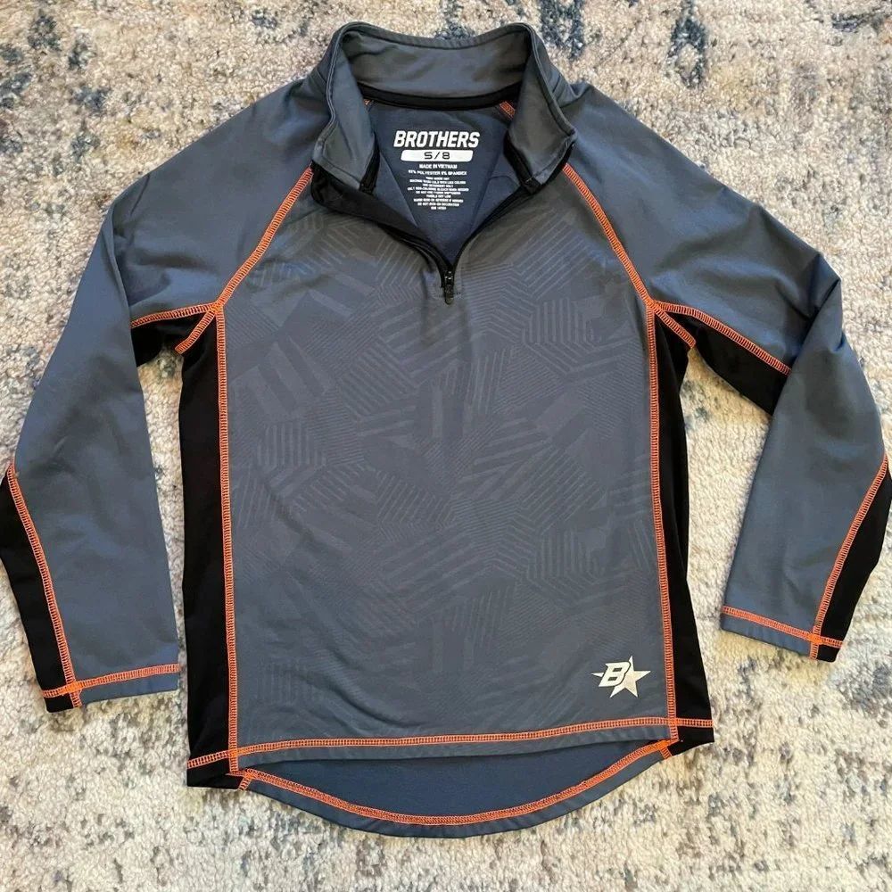 Brothers | Warm Gear Gray Black Orange 1/4 Zip Pullover Youth Small 8 Athletic